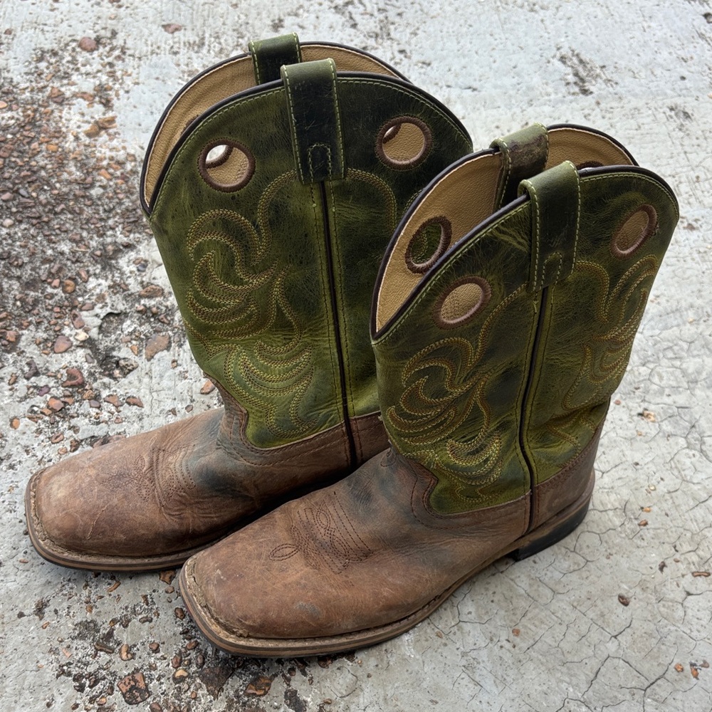 Kids Brown and Green Cowboy Boots